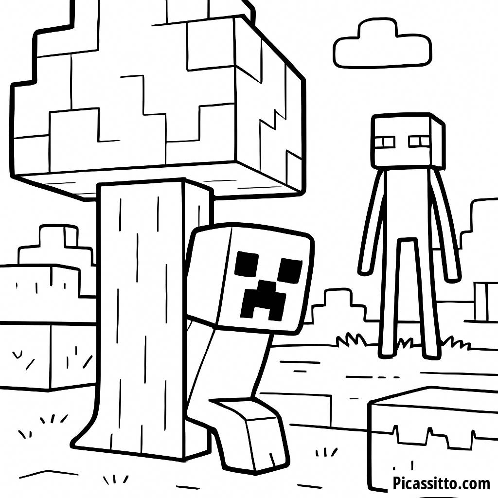 Pagina da Colorare Creeper e Enderman