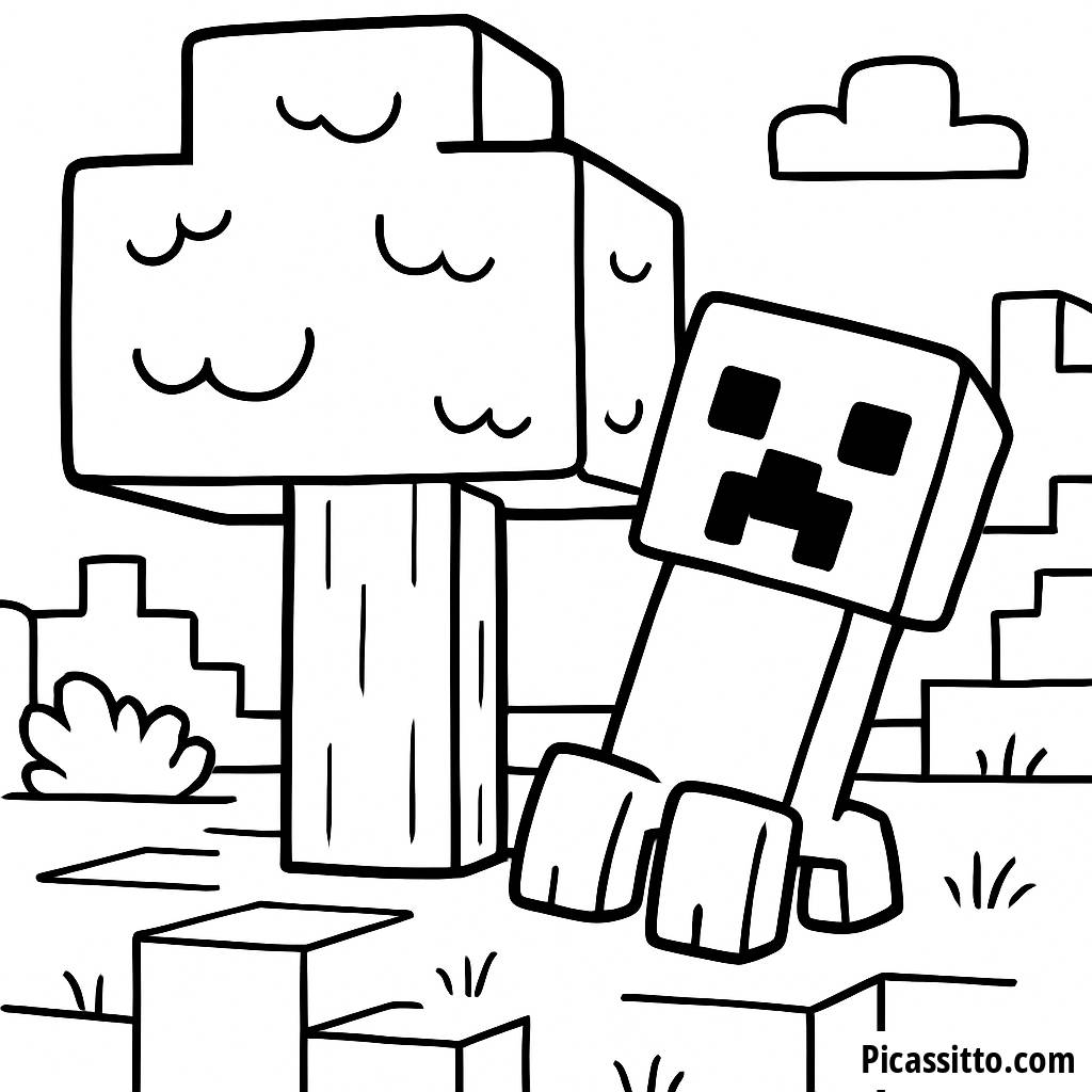 Creeper Ausmalbild: Peek-a-Boo in Minecraft