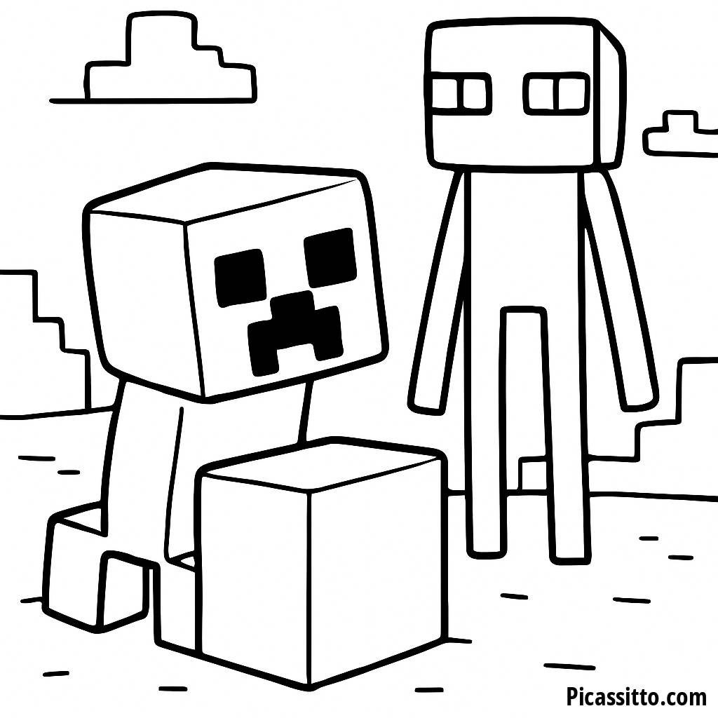Página para Colorear: ¡Creeper Asomando en Minecraft!