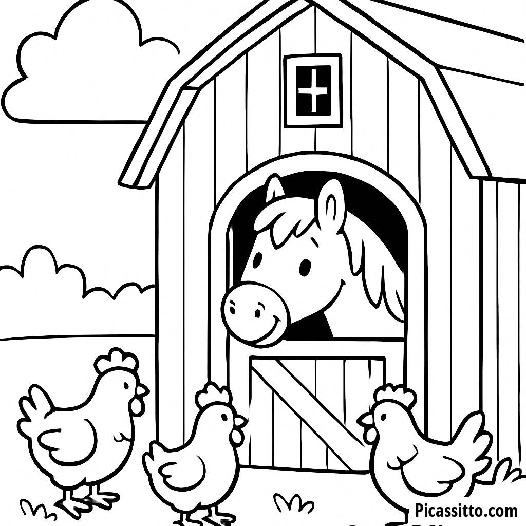 Раскраска с Любопытной Лошадью