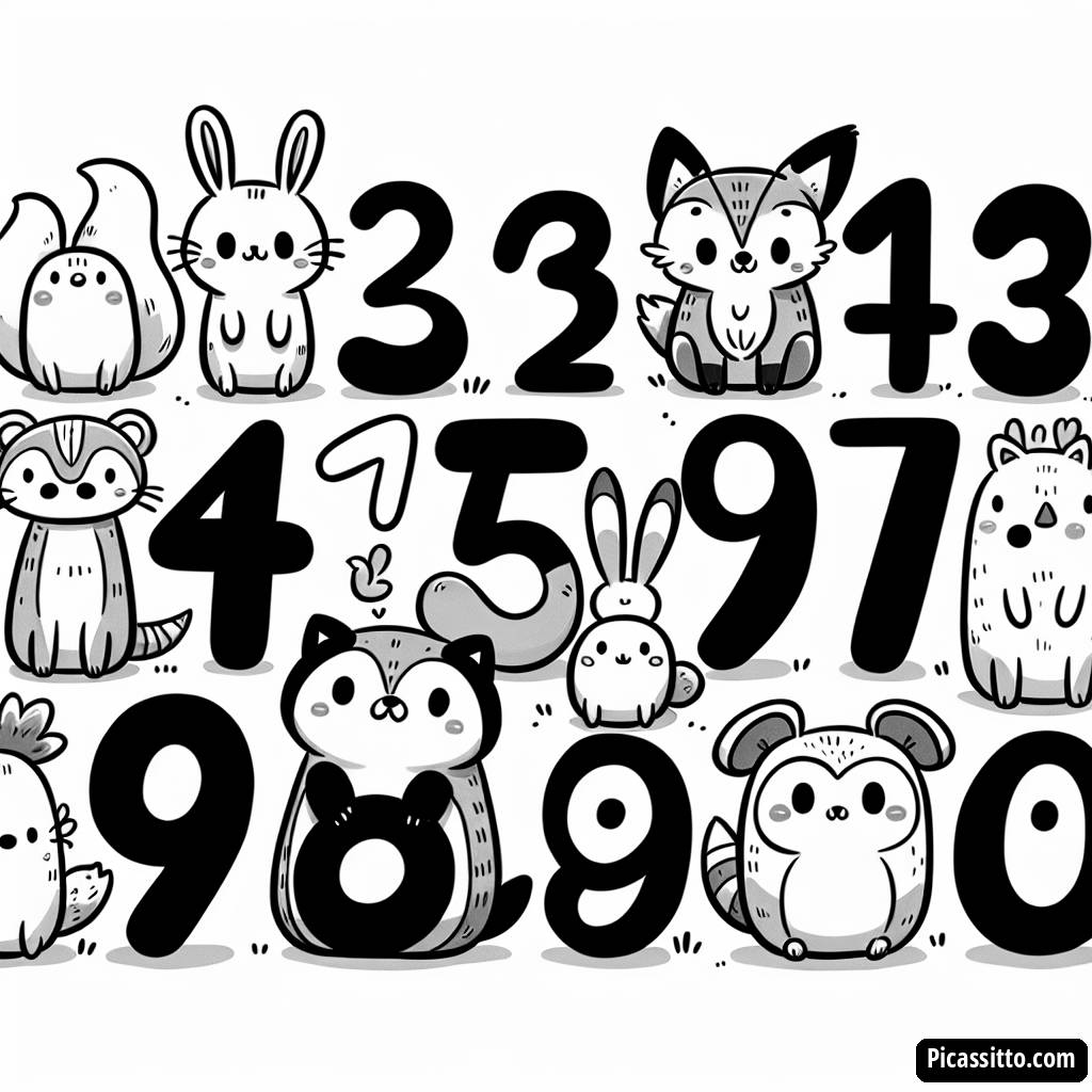 Page à Colorier Nombres avec des Animaux Mignons