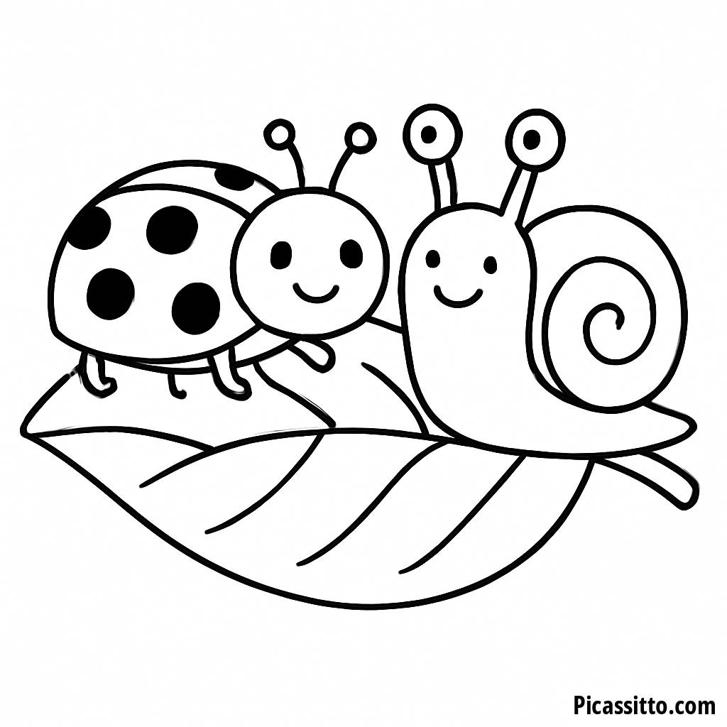 Niedliche Marienkäfer und Lächelnde Schnecke Malvorlage