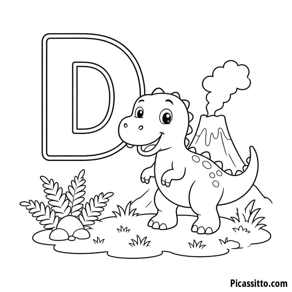 Letter D Coloring Page: D Is for Dinosaur