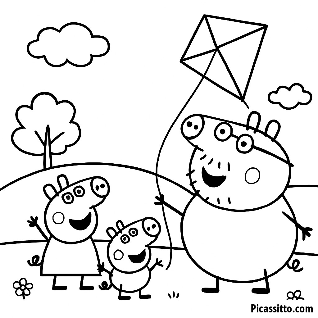 Daddy Pig's Kite Adventure Coloring Page