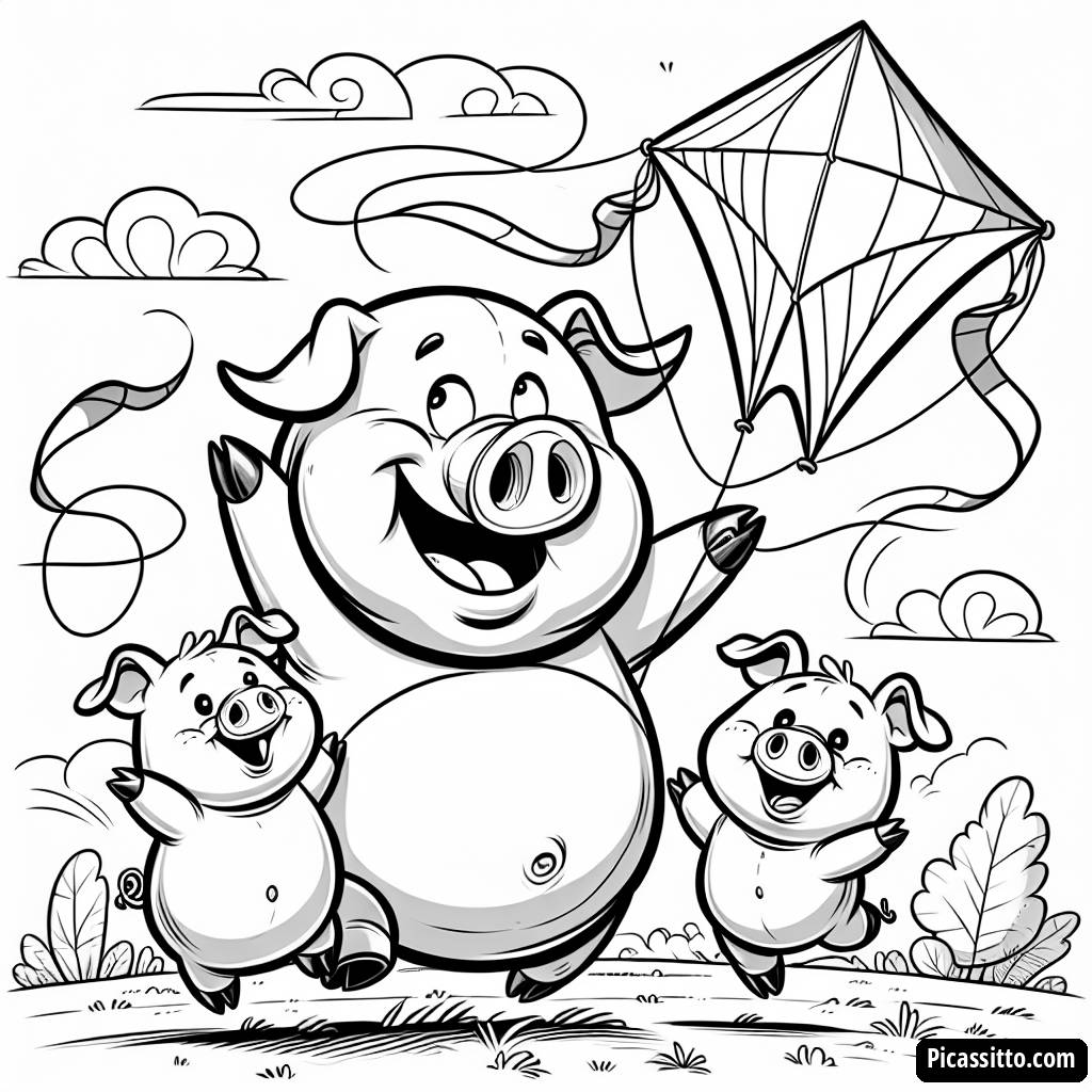 Malvorlage von Papa Pig, der einen Drachen fliegt