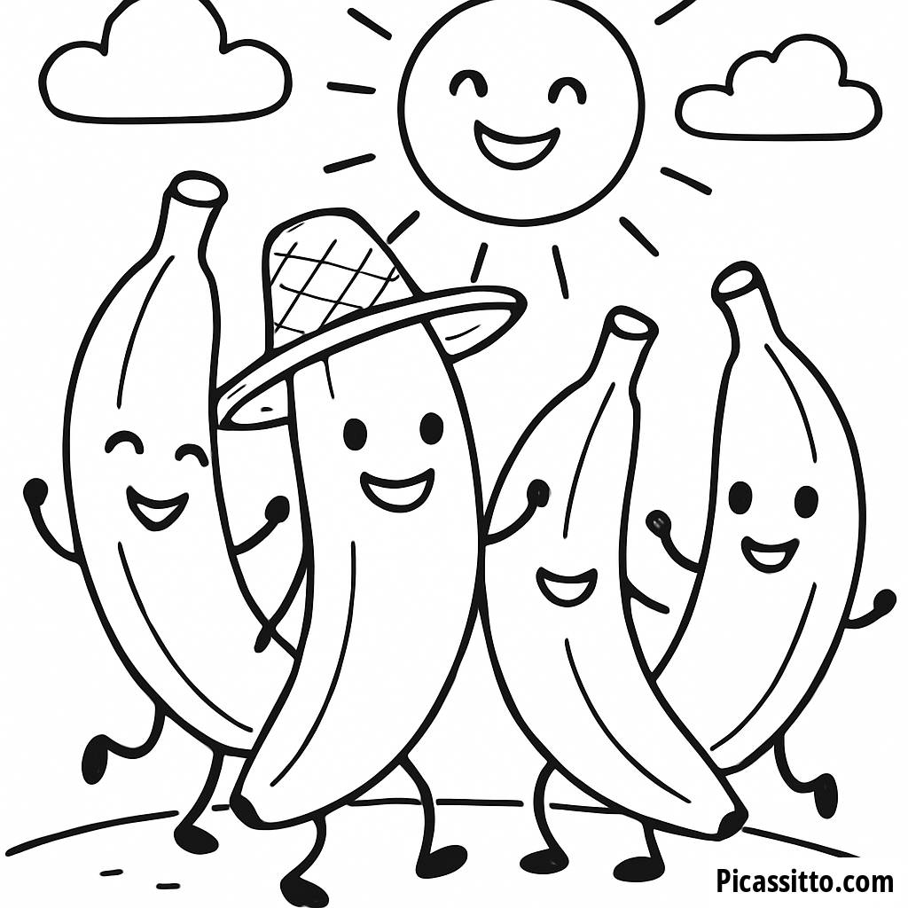 Dancing Bananas Coloring Page