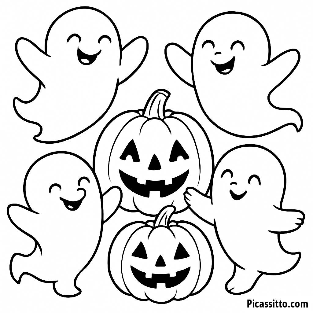 Dancing Ghosts Halloween Coloring Page