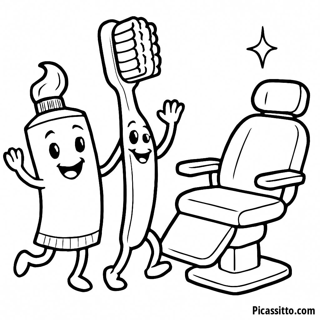 Tanzende Zahnbürste und Zahnpasta Ausmalbild