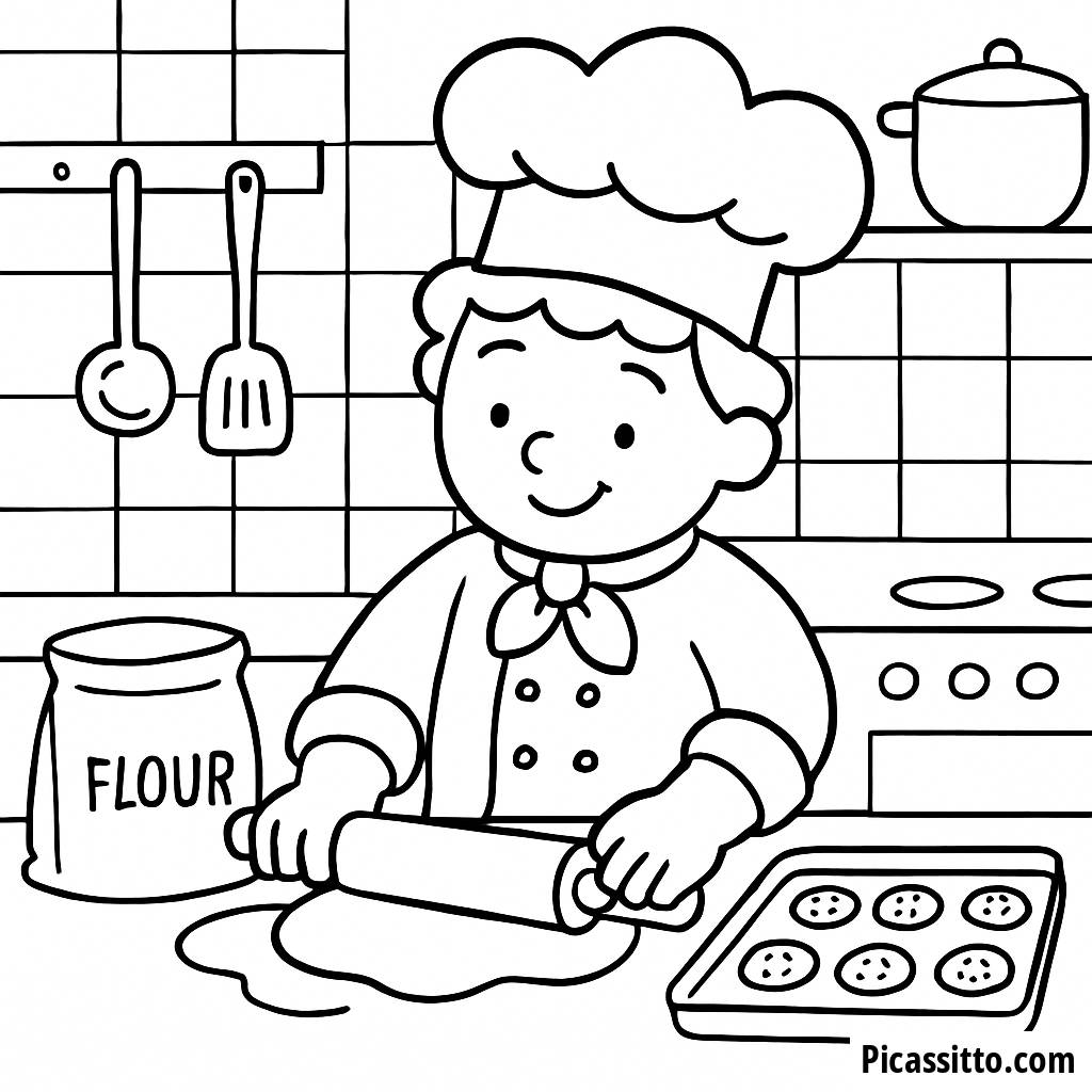 Delicious Chef Coloring Page - Bake Cookies Fun!