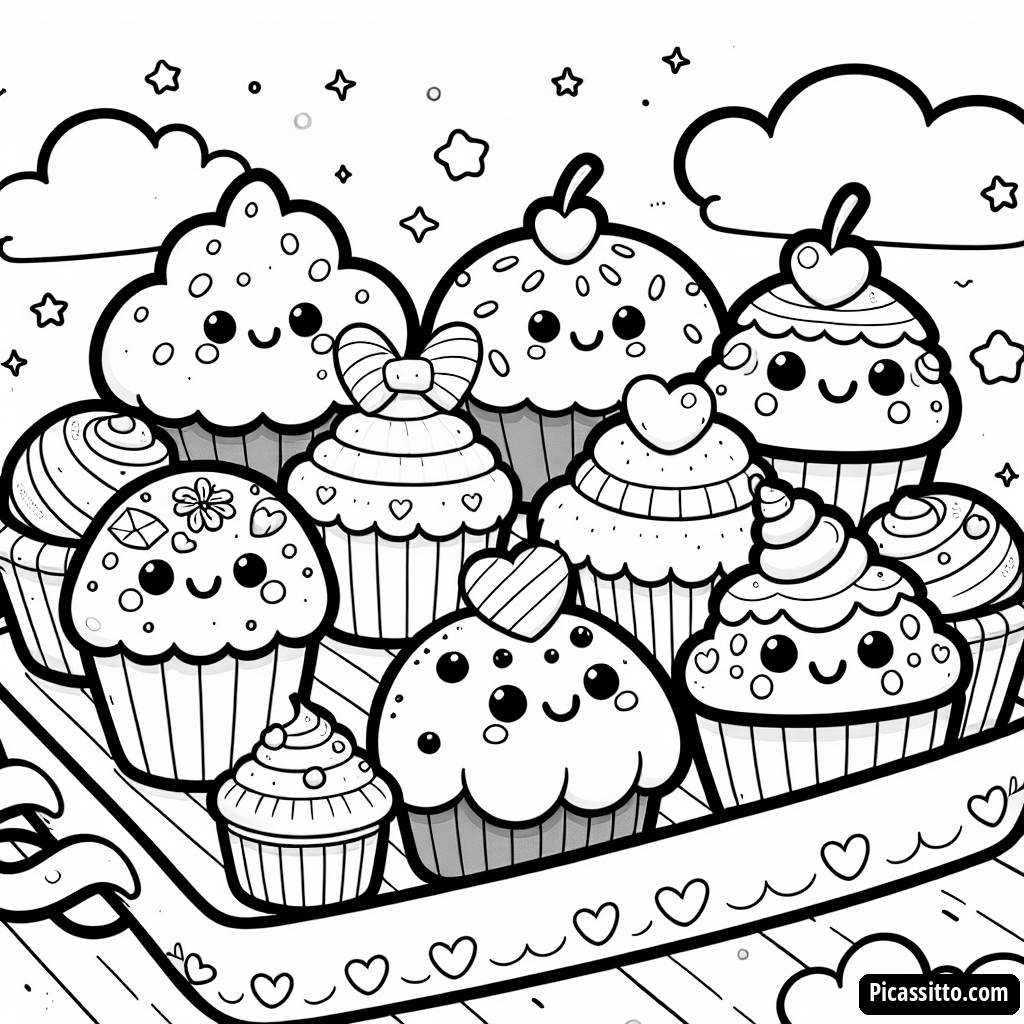 Pagina da Colorare di Deliziosi Cupcake