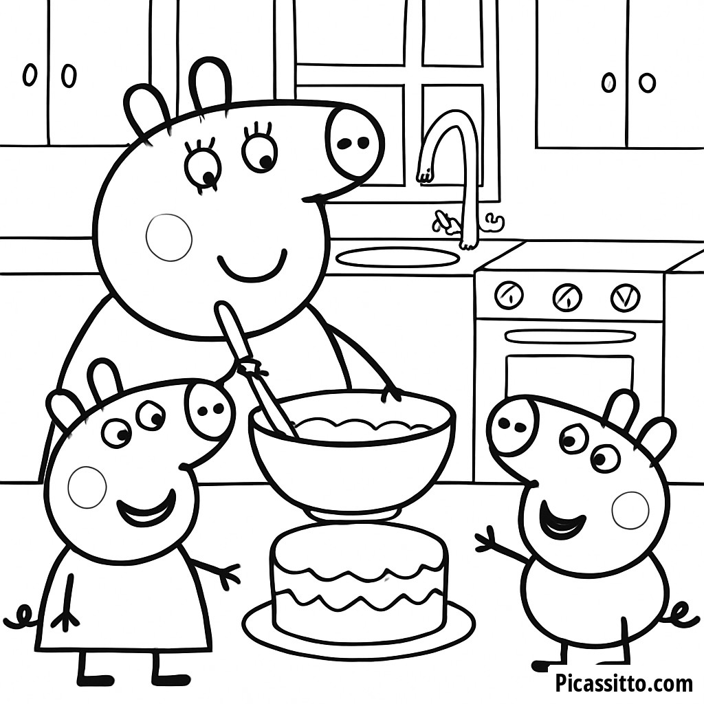 Delicious Mummy Pig Baking Coloring Page