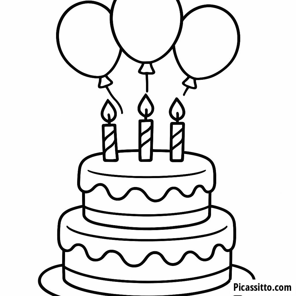 Раскраска Сладкого Торта на День Рождения