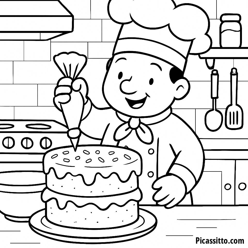 Malvorlage für einen Koch: Backe eine Riesentorte!