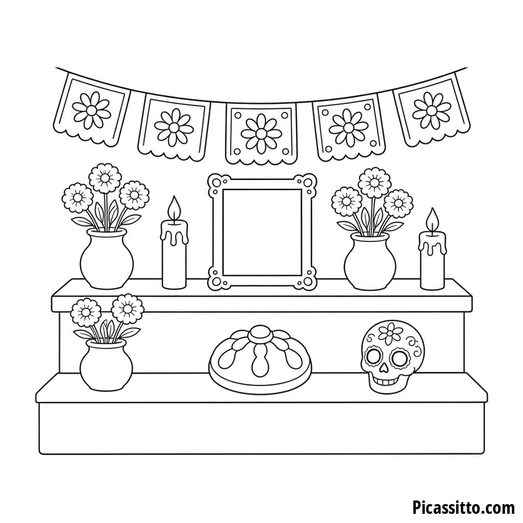 Ofrenda del Día de Muertos para colorear
