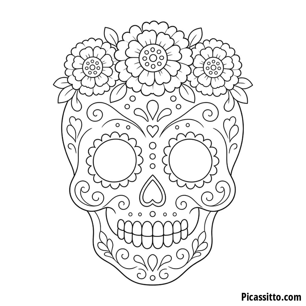 Teschio di zucchero del Día de Muertos da colorare
