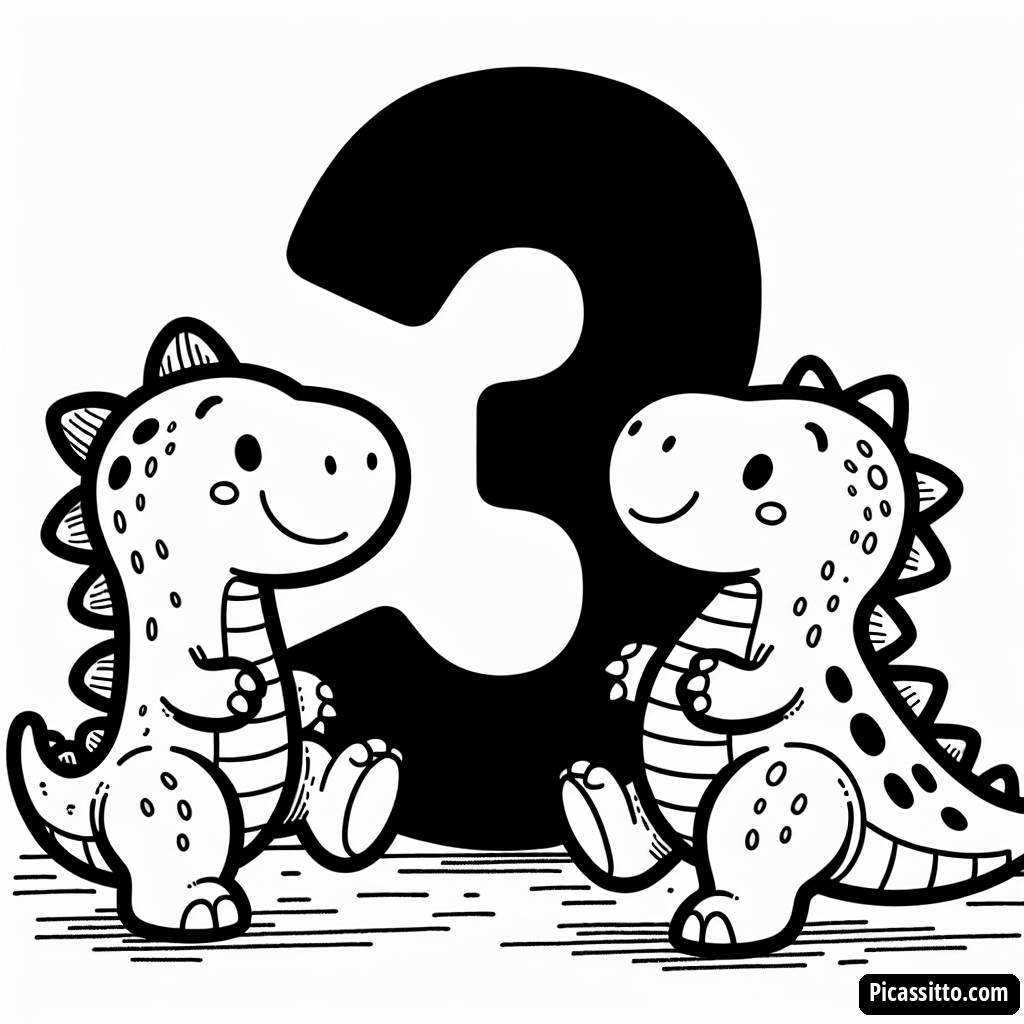 Diversão com Dinossauros: Página para Colorir o Número 3