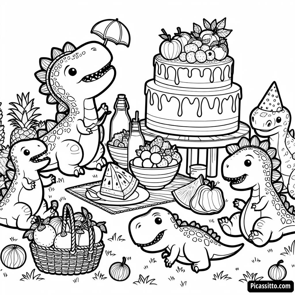 Dinosaurier-Picknick Malvorlage