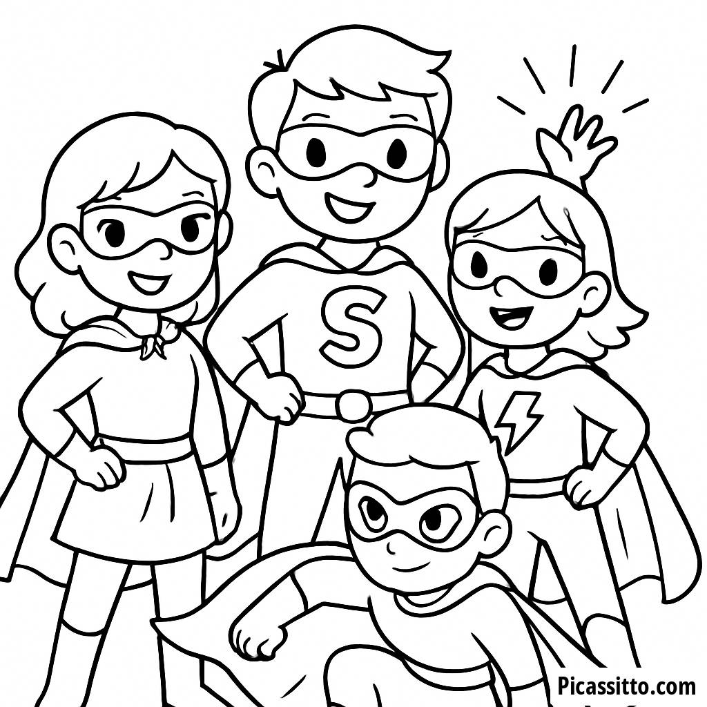 Dynamic Superhero Team Coloring Page