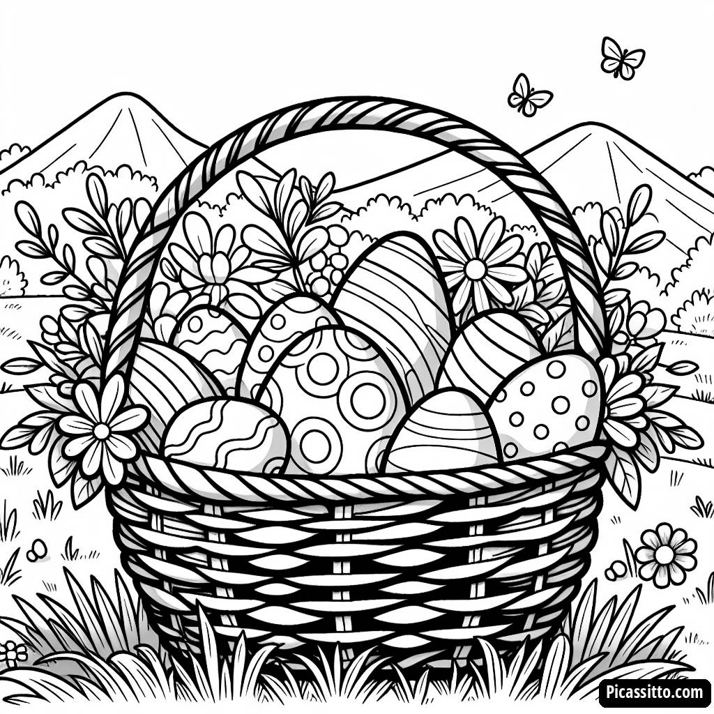 Pagina da Colorare Cesto di Pasqua