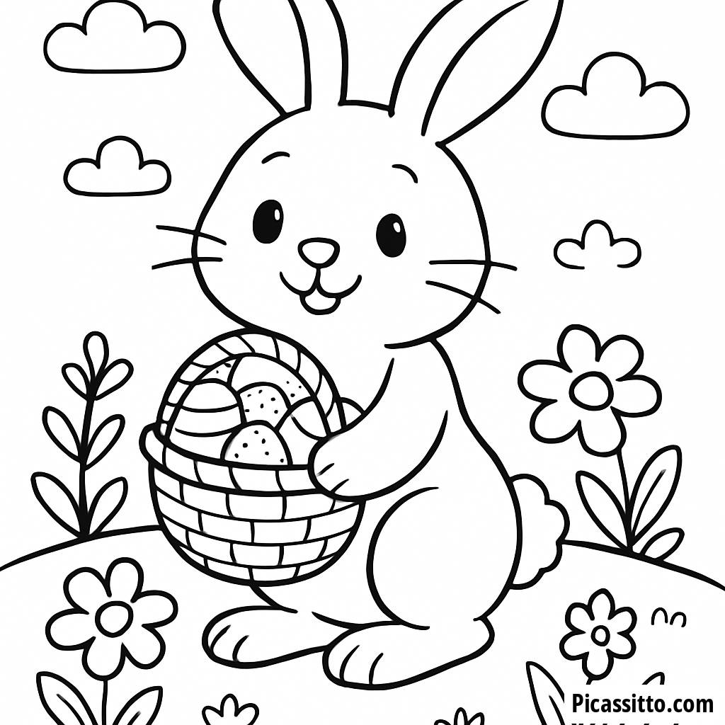 Osterhase mit Korb Ausmalbild
