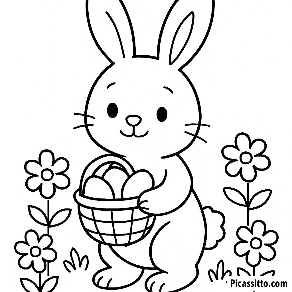 Ausmalbild: Osterhase mit Korb voller bunter Eier!
