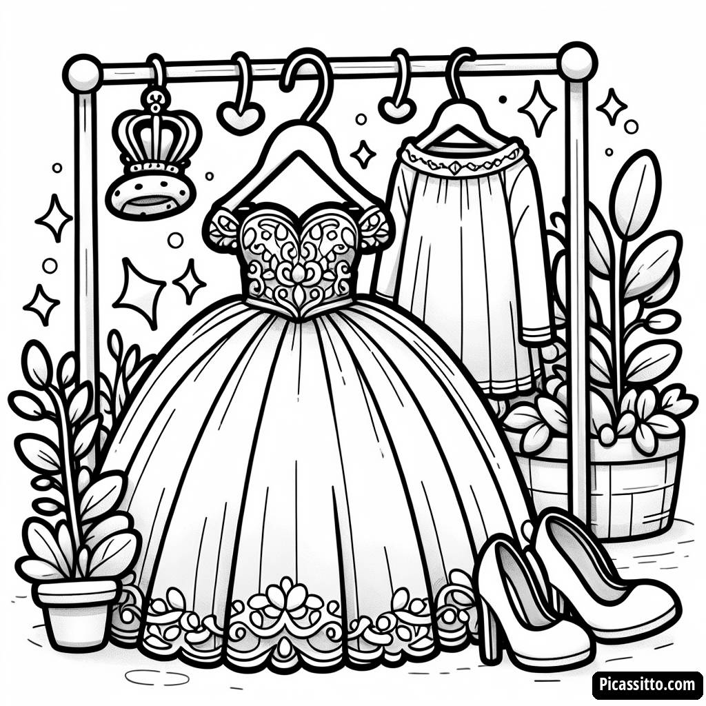 Página para Colorear de un Elegante Vestido Real