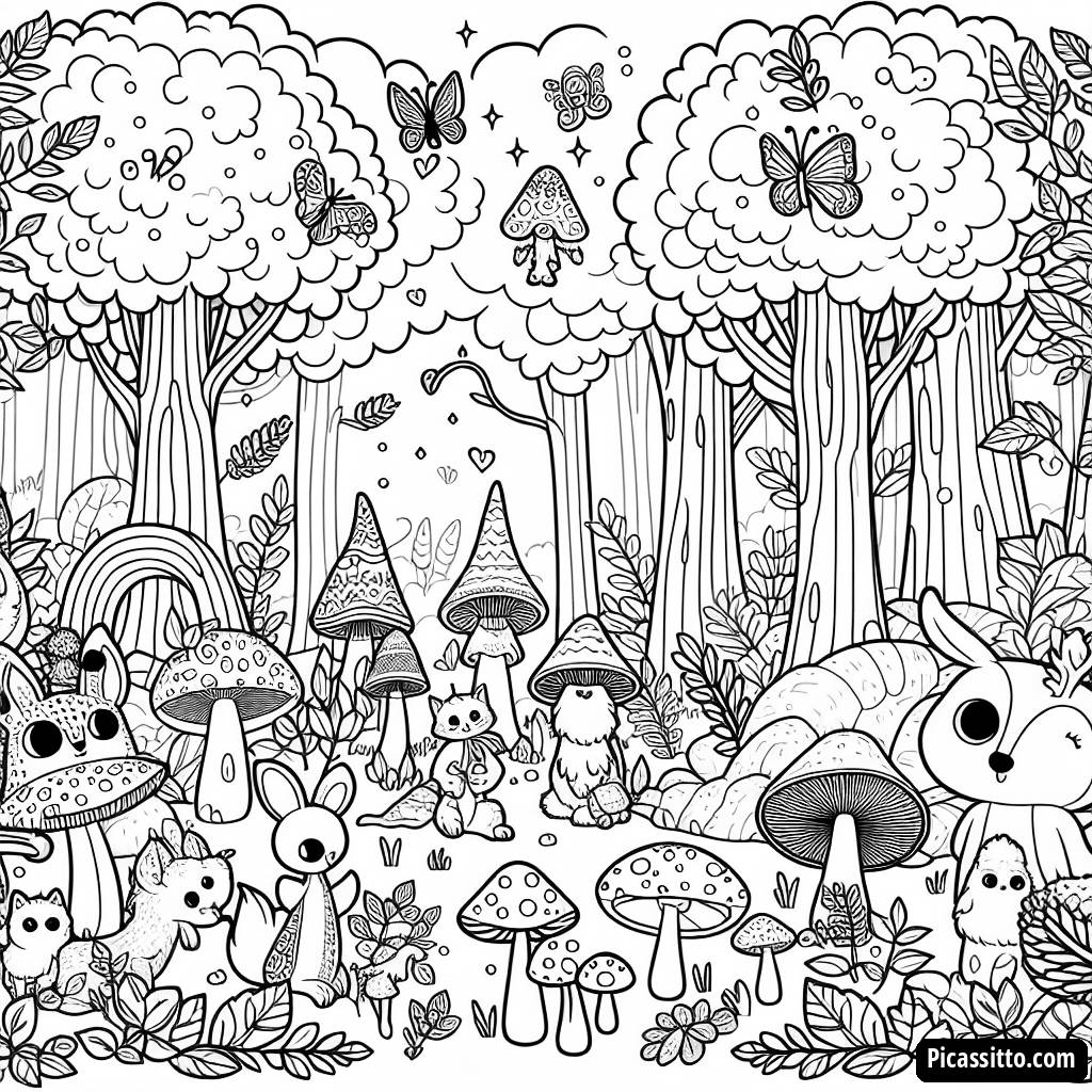 Pagina da Colorare della Foresta Incantata