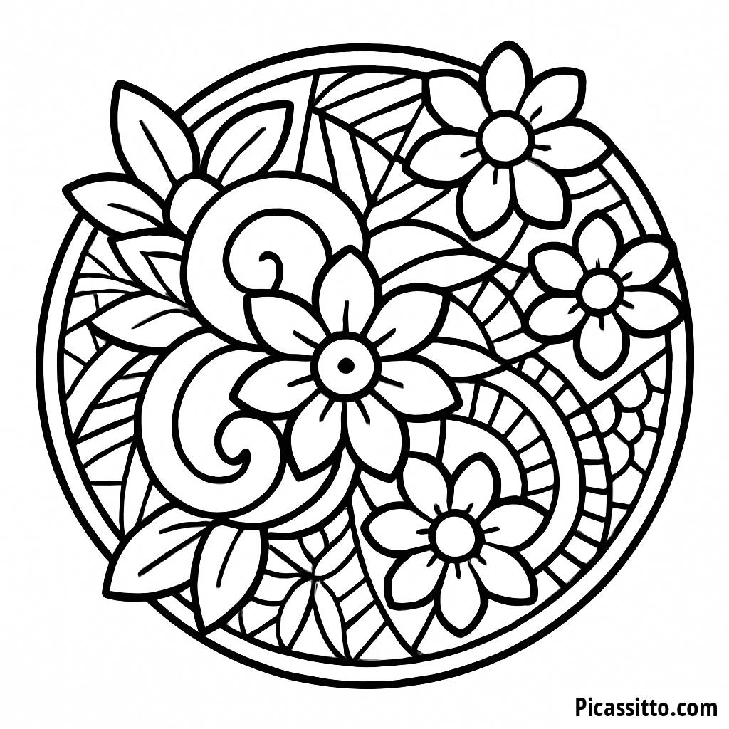 Faszinierende Florale Mandala Ausmalbild