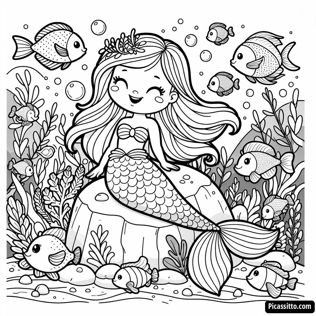 Pagina da Colorare di Sirena Incantevole
