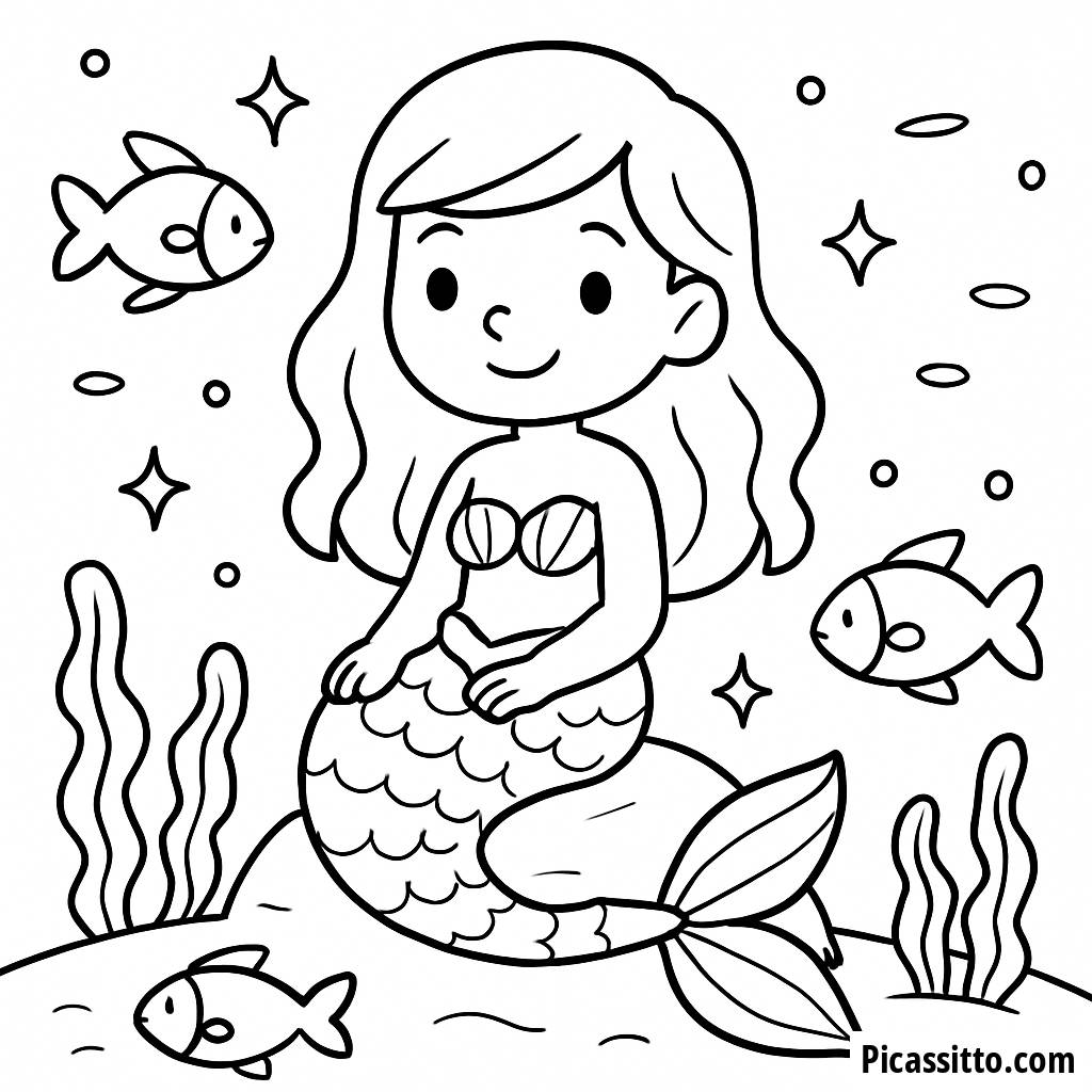 Pagina da Colorare della Sirena Incantevole