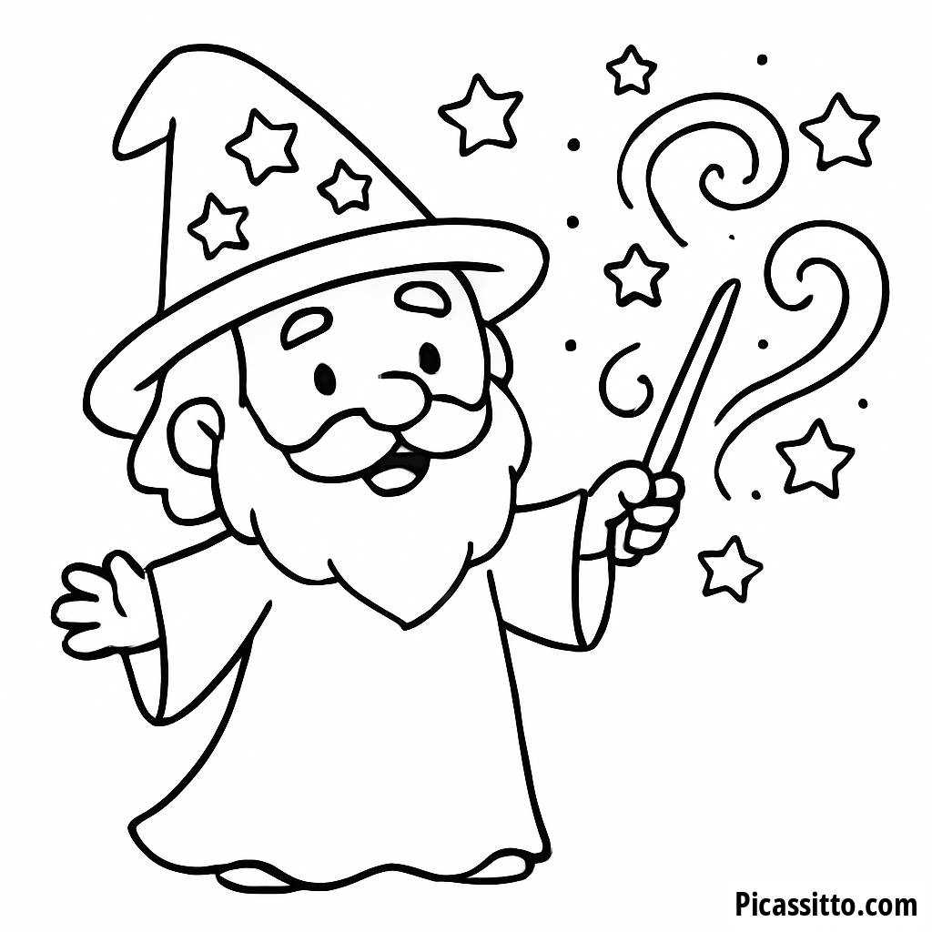 Pagina da Colorare del Mago Incantato