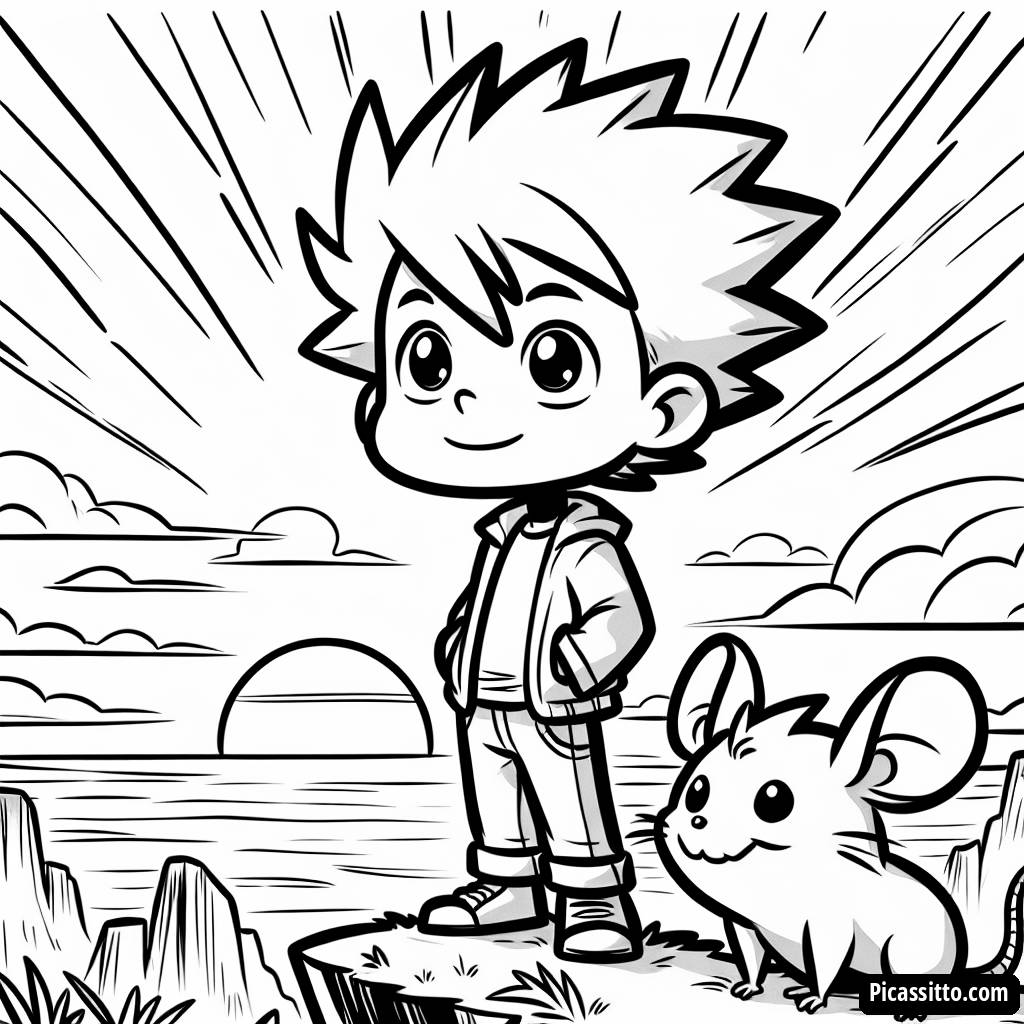 Episches Ausmalbild von Ash und Pikachu