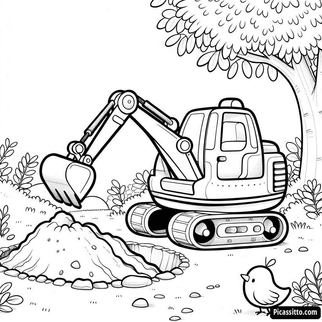 Раскраска Экскаватора, Копающего Яму
