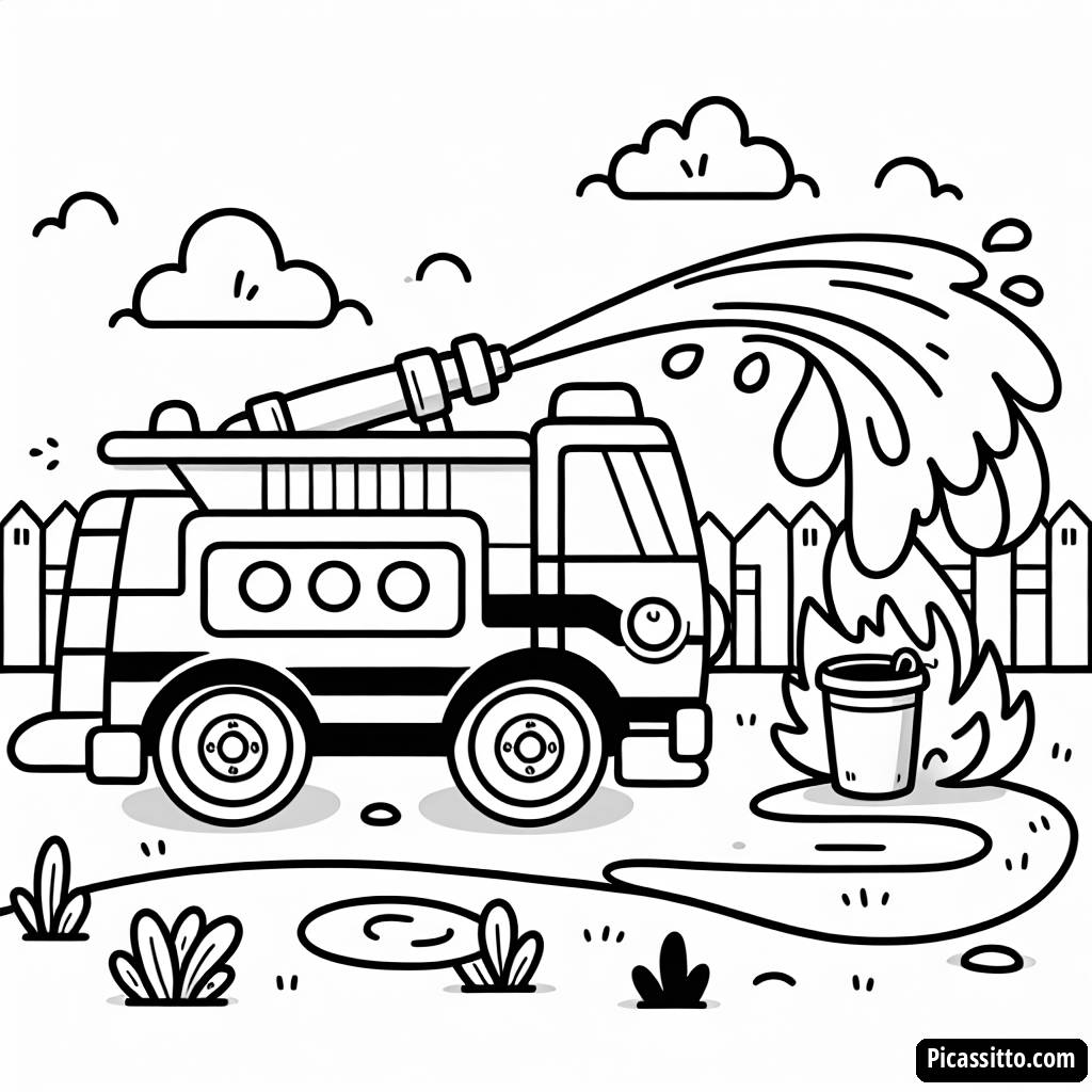Página para Colorir do Caminhão de Bombeiros Empolgante