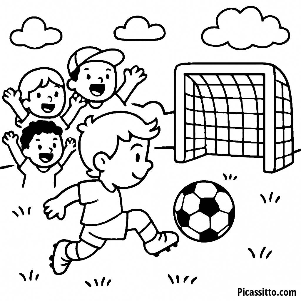 Page à Colorier : Enfant Tirant au But au Foot