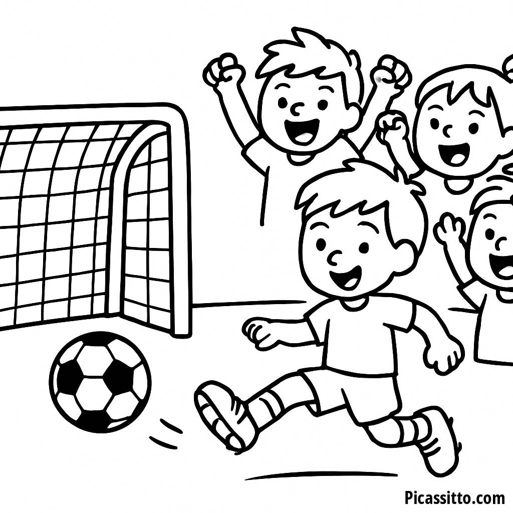 Farbseite: Junge Schießt einen Fußball ins Tor