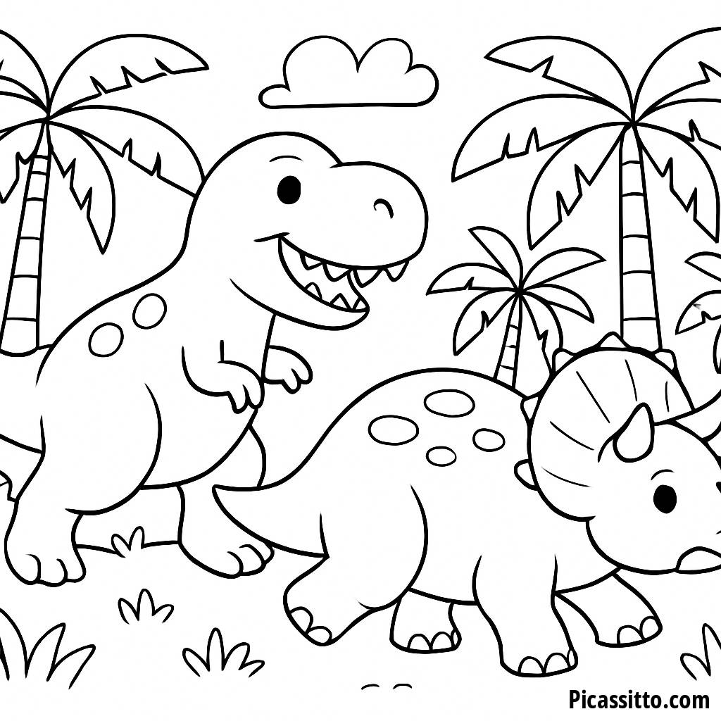 Fantasievolle T-Rex und Triceratops Malvorlage