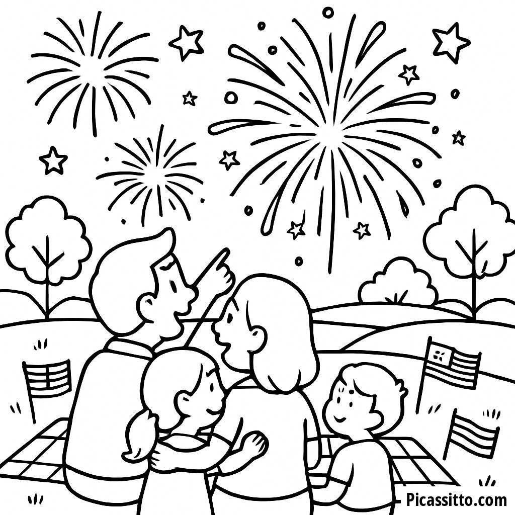 Familien Feuerwerksmalvorlage