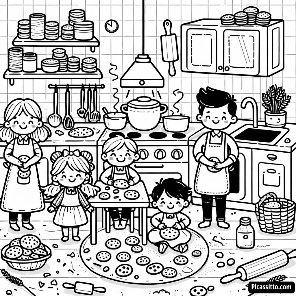 Familien Spaß beim Kekse Backen Malvorlage