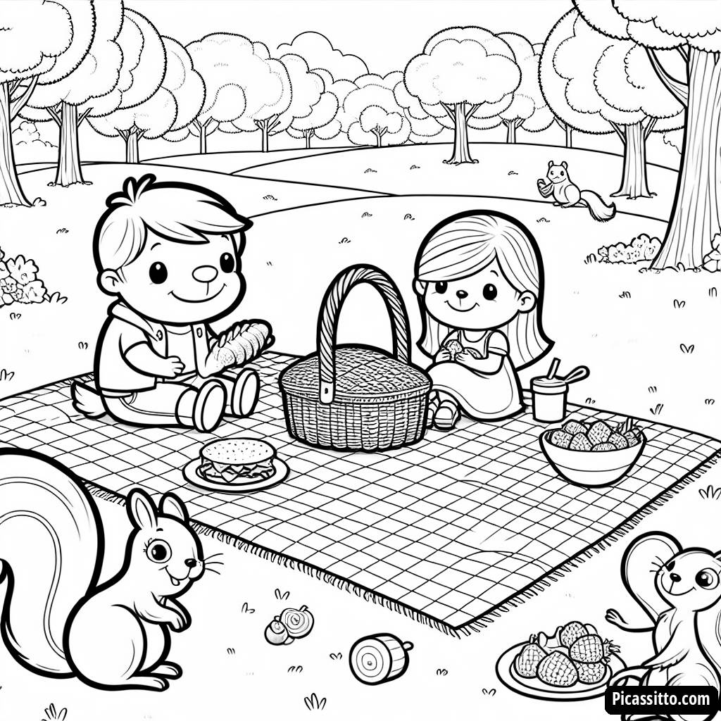 Family Picnic Coloring Page