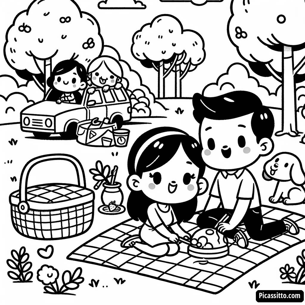 Familienpicknick Ausmalbild