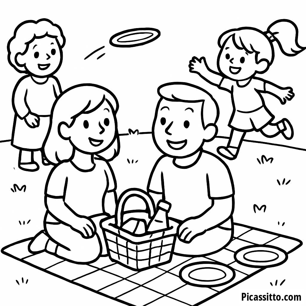 Family Picnic Coloring Page Fun