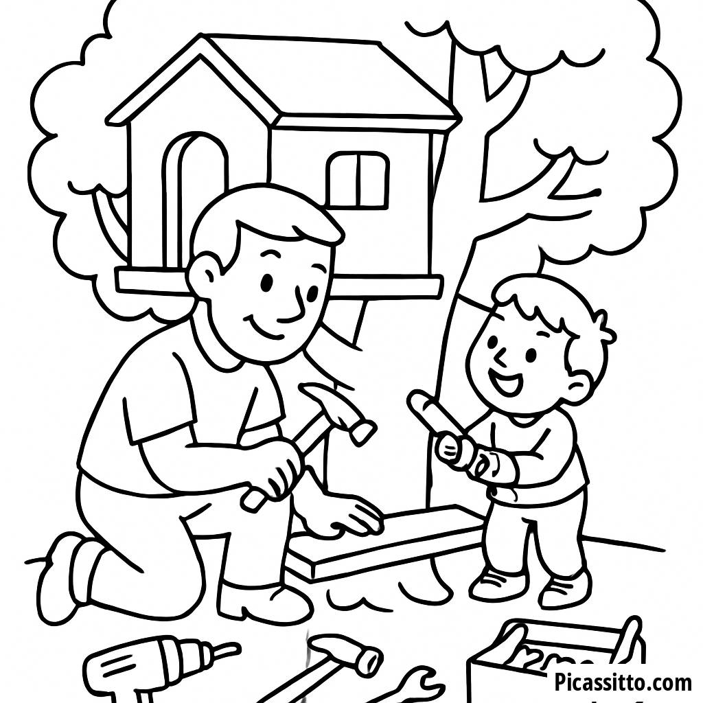 Father and Child Treehouse Coloring Page