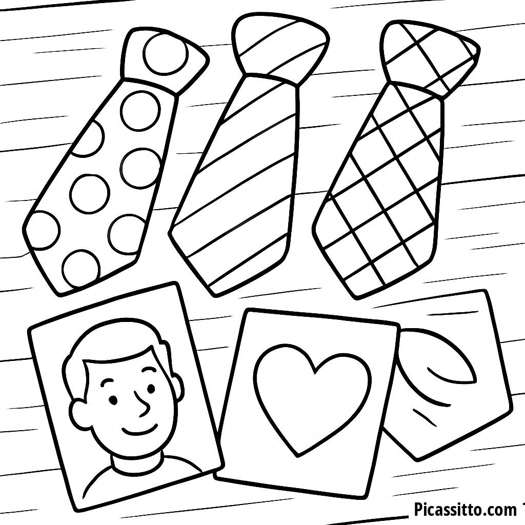 Раскраска на День Отца: Цветные Галстуки и Ручные Открытки