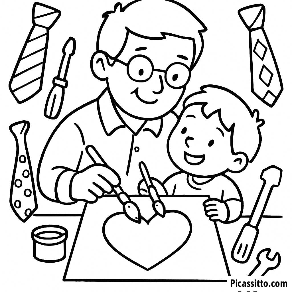 Father's Day Coloring Page: Dad and Child Creating Together