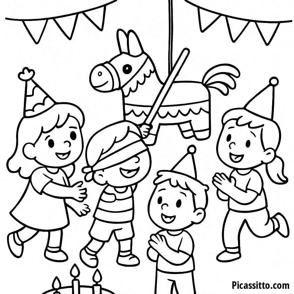 Pagina da Colorare di Festa di Compleanno Festiva