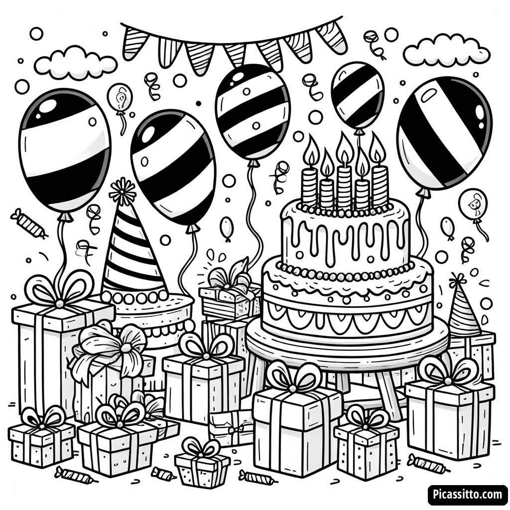 Раскраска Сцена Дня Рождения