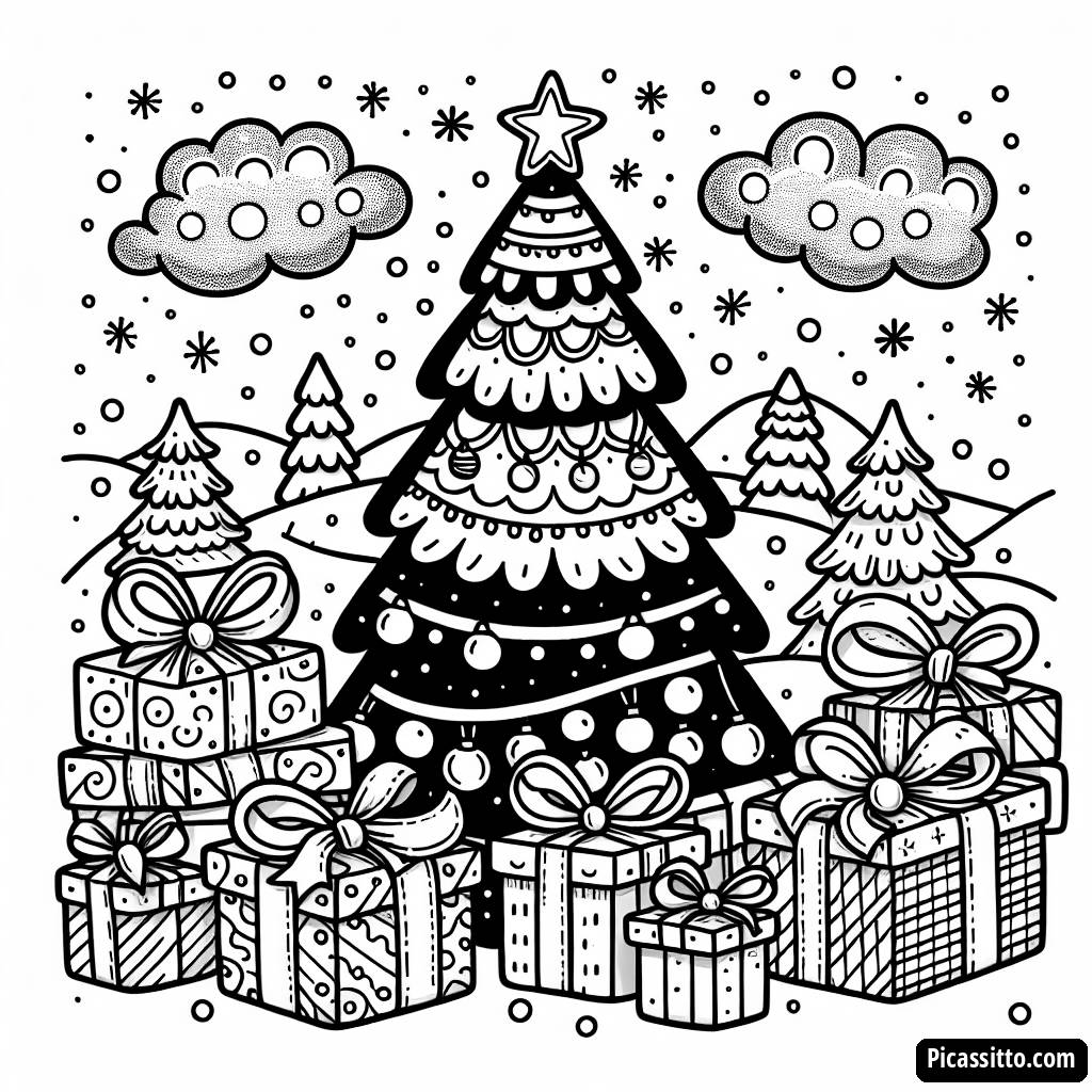 Página para Colorear de Árbol de Navidad Festivo