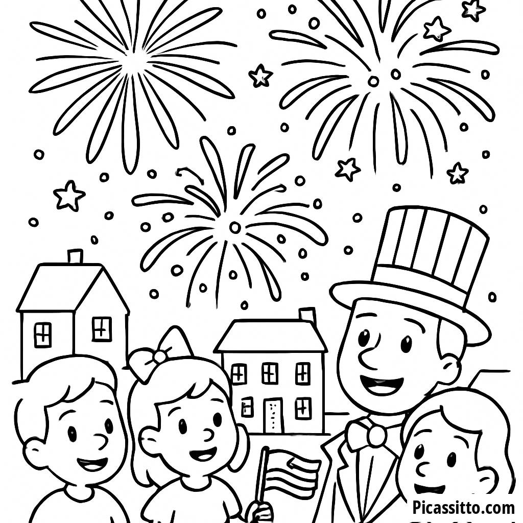 Pagina da Colorare di Fuochi d'Artificio Festivi