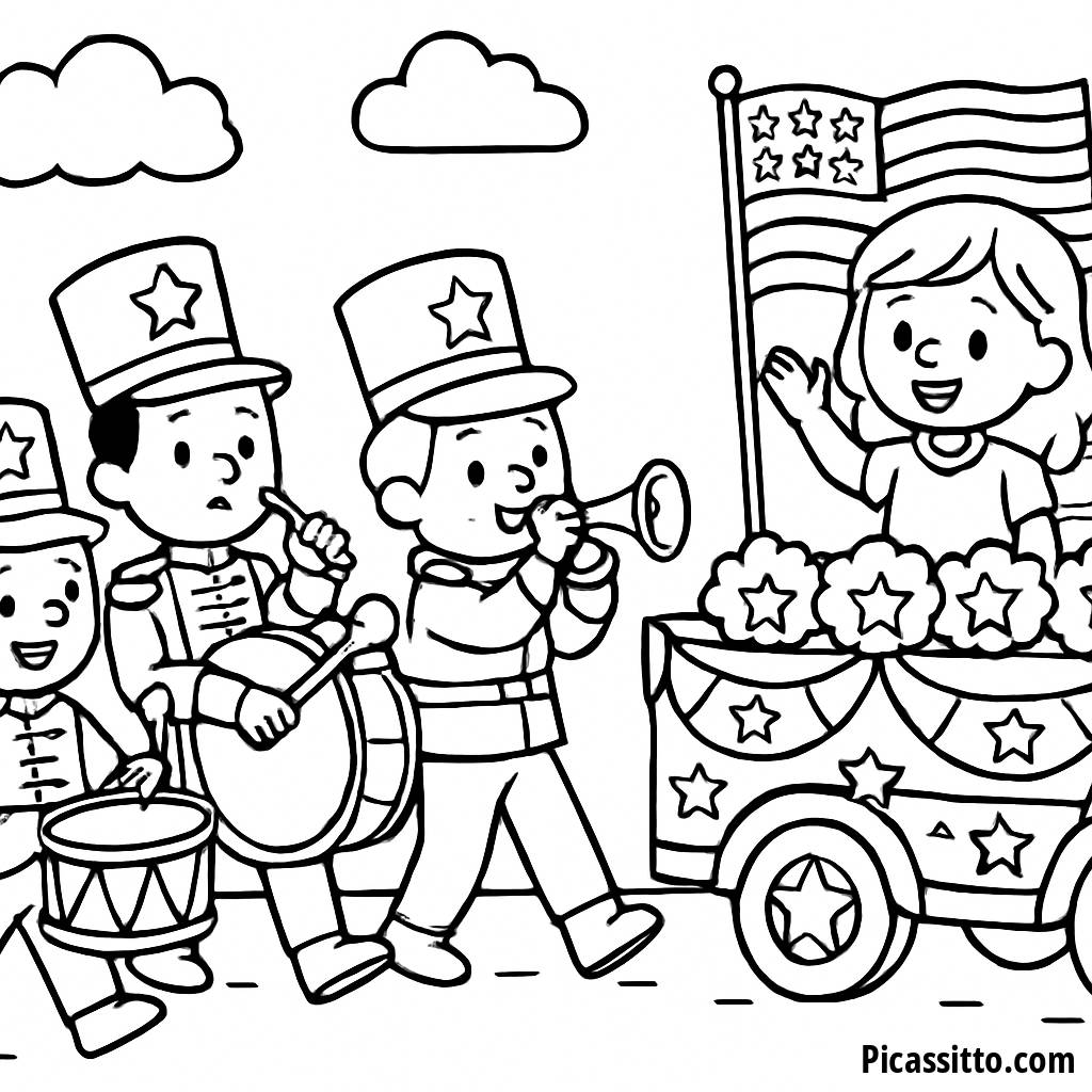 Pagina da Colorare del Festoso Parata del Giorno dell'Indipendenza